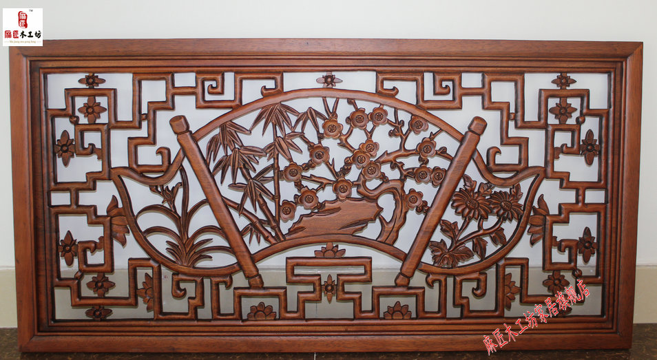 East Yang Wood Carving Chinese Antique Background Wall Horizontal Screen Pendant Melan Bamboo Chamomile Wall Hanging Wall-mounted Solid Wood Fragrant Camphor Wood
