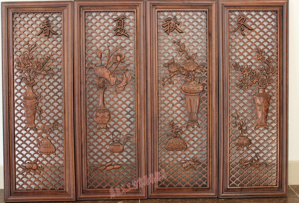 East Yang Wood Carved Wood Carved Pendant Incense Camphor Wood Strips Screen Background Wall Wall-mounted Wall Hanging Spring Summer Autumn Winter Hollowed-out Engraving