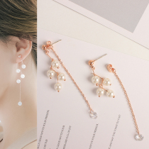 Korean Korean version of exquisite rose gold long temperament zircon pearl earrings earrings without earrings ear clip earrings earrings earrings earrings