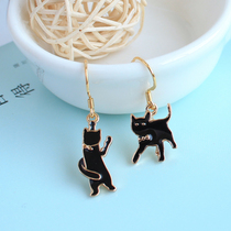 South Korea Korean version of cute black kitten asymmetrical Japanese and Korean ear clip earrings without pierced ears can be worn simple earrings earrings