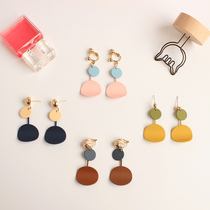 Korean Korean version of exquisite fashion color color paint geometric round long fashion earrings without ear hole ear clip ear clip earrings female