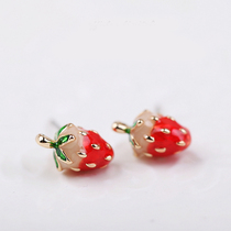 Korean simulation enamel glaze cute little strawberry stud earrings clip earrings long drop earrings short necklace