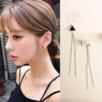 Japanese Korean triangle back-mounted tassel earrings womens net red long simple temperament ear jewelry earring ear clip