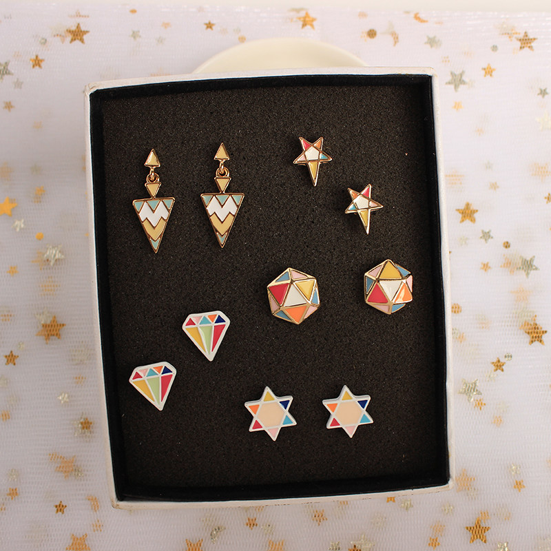South Korea Korean version of the small fresh painting oil color diamond star ear pin high-quality out of Taiwan jewelry without pierced ear clip
