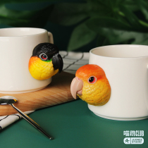 Meow a cup Handmade Keck mug Parrot water cup Gold head black head coffee cup CG Parrot Studio