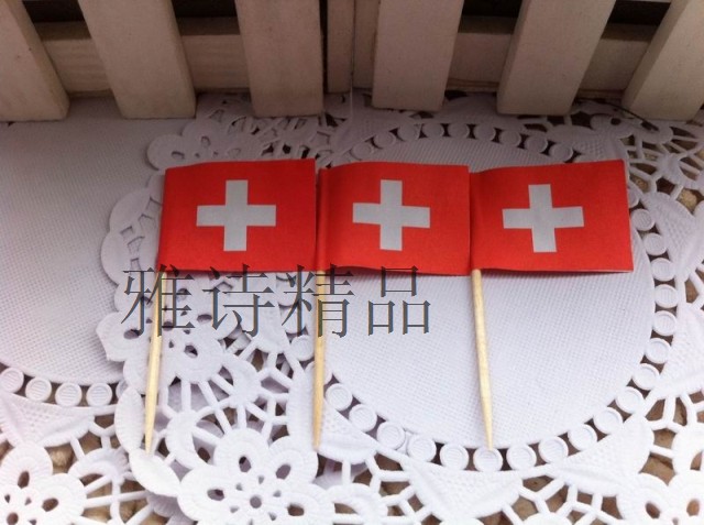 Wooden disposable fruit sticks Art fruit sticks Toothpicks flower picks Small umbrella sticks Country Switzerland flag toothpick flag