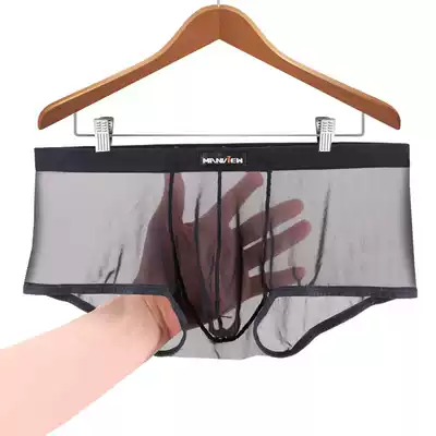 Men's underwear young men full transparent boxer pants men's ultra-thin low waist pocket sexy mesh perspective
