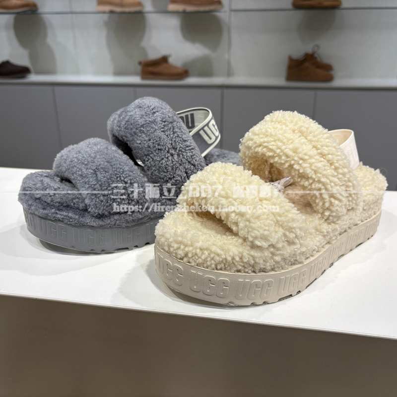 Ugg/Yujie Women's Shoes Spring and Summer Thick-Soled Comfortable Elastic Strap Furry Slippers 1120876 Domestic Purchasing Agent