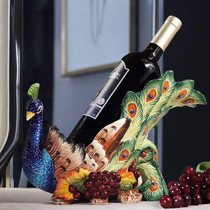 Ceramic peacock shape red wine rack Hand-painted underglaze color ceramic decoration Peacock decoration Duobao court wine cabinet decoration