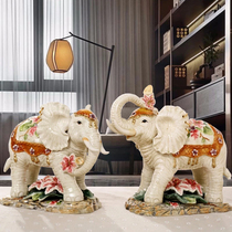 European ceramic elephant decoration Lily rich auspicious Feng Shui elephant High-end opening gift Home decoration ornaments