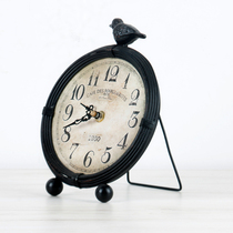 You can live on the table clock Bedside table small clock Bird retro desktop clock Nordic American country LOFT Wrought iron table clock