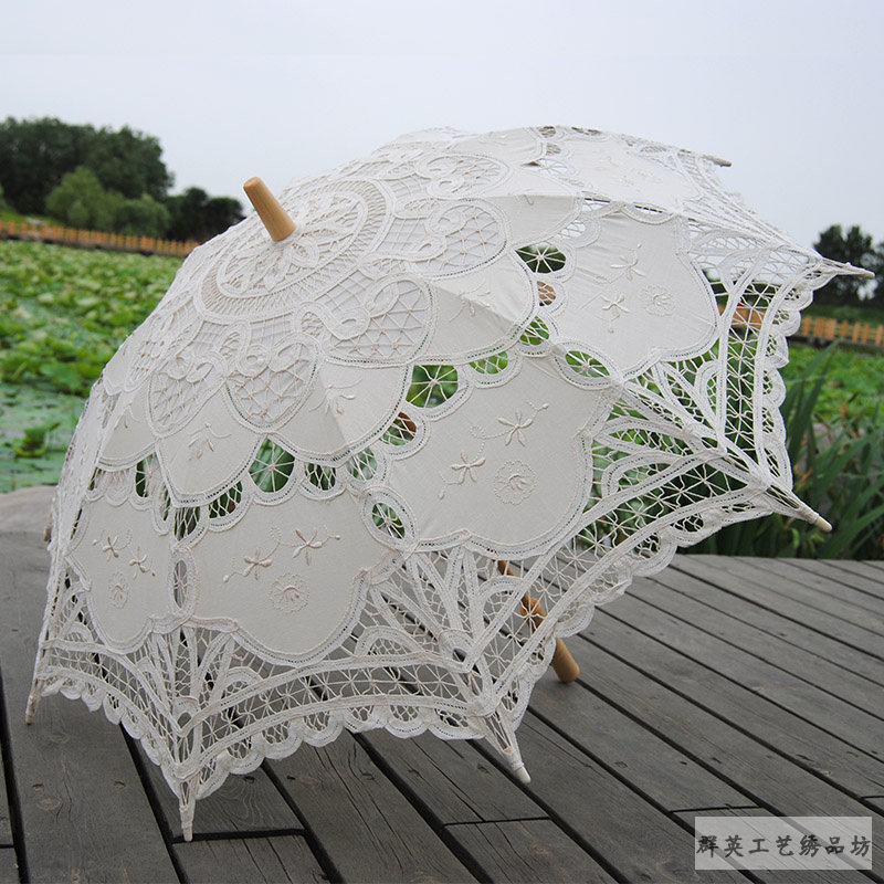Craft Lace Lace Lace Umbrella Dance Photography Props Wedding Cotton Fabric Hook Flower Embroidered Cotton Fabric Hoisting Decoration Foreign Umbrella