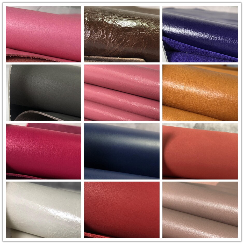 High quality first layer cowhide thin lining burst crystal leather litchi plain horse oil leather handmade DIY fabric 1