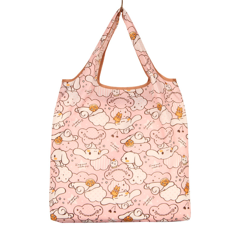 Cute and thin cartoon folding portable environmental protection shopping tote bag supermarket waterproof medium one-shoulder shopping cloth bag