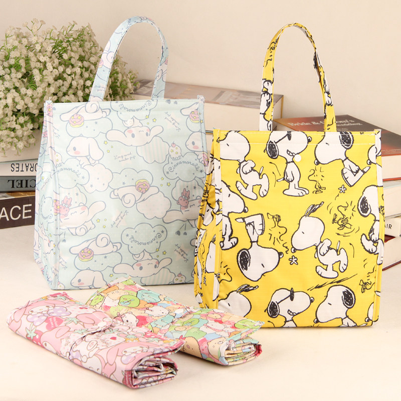 Cute cartoon tarpaulin bento with casual large female student thermal insulation picnic bento bag simple handbag