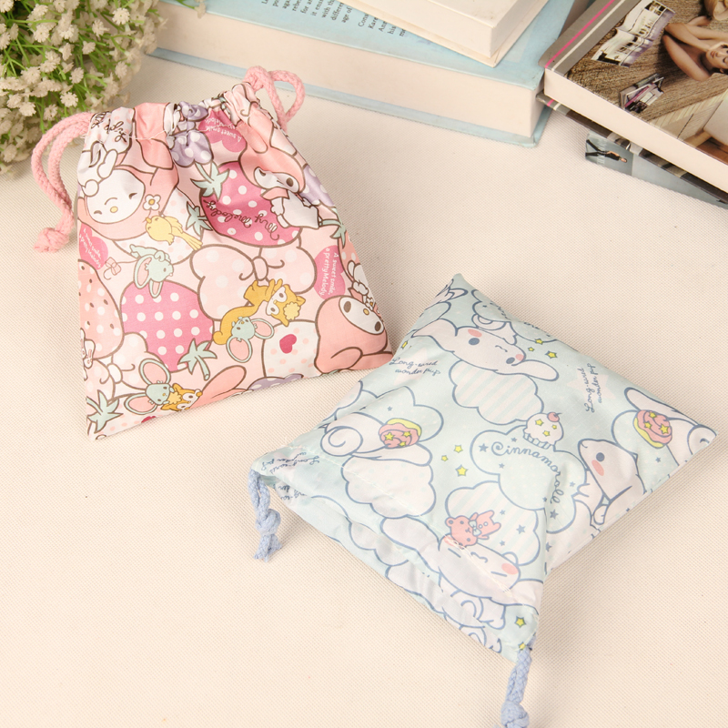 Waterproof Cloth Cutoon Small Bunches Pocket Makeup Bag Draw Rope Cashier Bag Cute Portable Fuffle Bag Multifunction Containing Money Bag