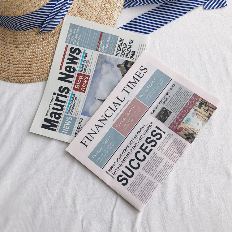 ins pink foreign language newspaper retro wind doing old English photo props