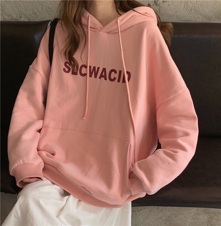 200g Plush lettered printed Hoodie