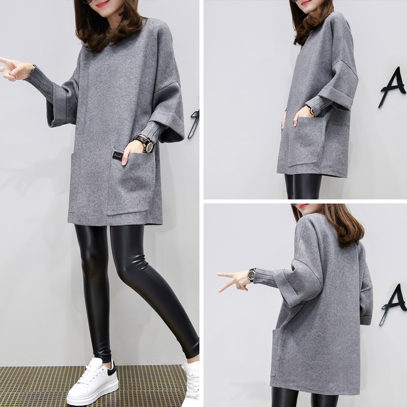 Autumn and Winter Women's Wear European Station Loose Size Long Sleeve Sweater Women's Fake Two Bottom Knitted Sweaters