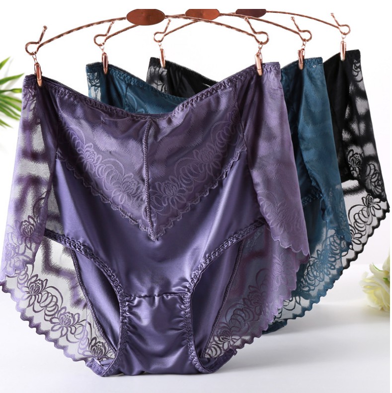 3 Dress Comfort Thin style Breathable Briefs Female Large Size Size Fat mm200 Catty High Waist Transparent Lace Triangle Pants Head