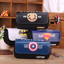  Boys Korean pen bag Students large-capacity multi-layer double zipper pen bag Iron Man Batman stationery bag