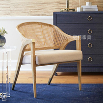 Nordic Rattan single sofa Sofa Chair Balcony Casual Chair Solid Wood Mesh Red Single Chair Vine Chair Leaning Back Chair Dining Chair Ins