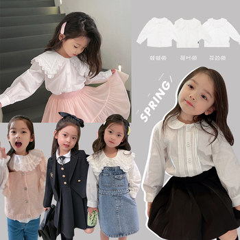 女童装娃娃领白衬衫洋气时髦春装2022新款韩版中大童春秋纯棉上衣