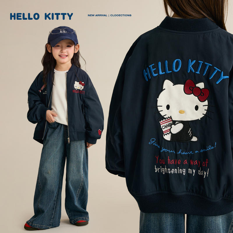 [Flying Cool Cat] Girls' Autumn and Winter Jacket 2026 New Hello Kitty Collaboration Embroidered Baseball Jacket Trendy