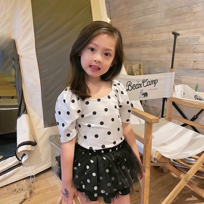 Chen Chen Mom summer children's clothing Girl temperament wave point series Children's fashion short-sleeved T-shirt thin baby top