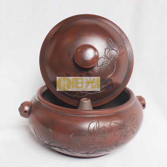 Yunnan specialty Jianshui purple pottery black pottery handmade hollow flower No. 2 matte purple sand steam pot soup pot for 4-6 people