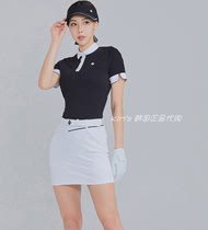 Korea RENOMA golf special summer womens lapel slim short-sleeved black and white T-shirt RWTYK6107