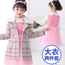 Girl gross coat of coat girl great coat for autumn and winter style 2021 new medium and small children clothing plaid jacket