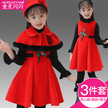 Girl Princess Dresses Dresses Autumn Winter Great Boy Winter Style Dress Dress Dress New Children Foreign Air Great Red Vest Dress Three Sets
