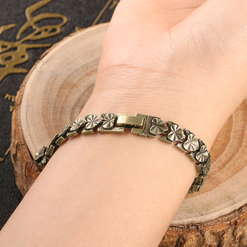 Brass Cross-Border Fashion Heart Bracelet, Antique-Style Distressed Chain, Couple Style Trendy Fashion Copper Bracelet for Girls