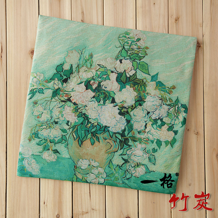 Bông và vải lanh đệm tre than đệm xe ghế đệm đệm sofa châu Âu và Mỹ cổ điển Van Gogh sao sơn dầu hướng dương mẫu đệm ghế gỗ