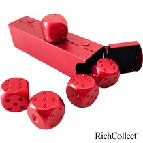 Aluminum metal red solid lucky round corner dice color 5 with metal collection box to promote