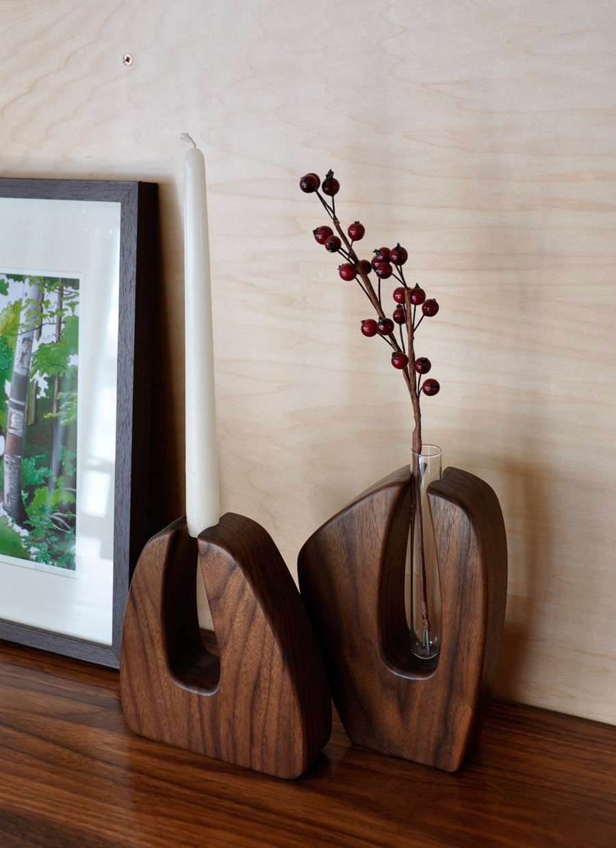 Wal 花 器 组 [青 螺 工坊] Black Walnut lọ hoa sáng tạo gỗ hoa đứng nghệ thuật bình thủy tinh chậu sứ trồng cây
