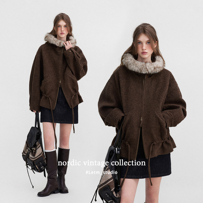Letm Vintage Girl/Retro 100% Wool Coat with Ruffled Hem for Women, Detachable Fur Collar Letm Vintage Girl/Retro 100% Wool Coat with Ruffled Hem for Women, Detachable Fur Collar