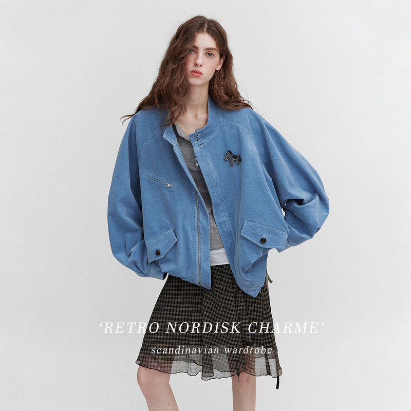 Letm Daydreamer'Retro Small Stand-Up Collar Pony Embroidery Patch Oversized Corduroy Jacket for Women Letm Daydreamer'Retro Small Stand-Up Collar Pony Embroidery Patch Oversized Corduroy Jacket for Women
