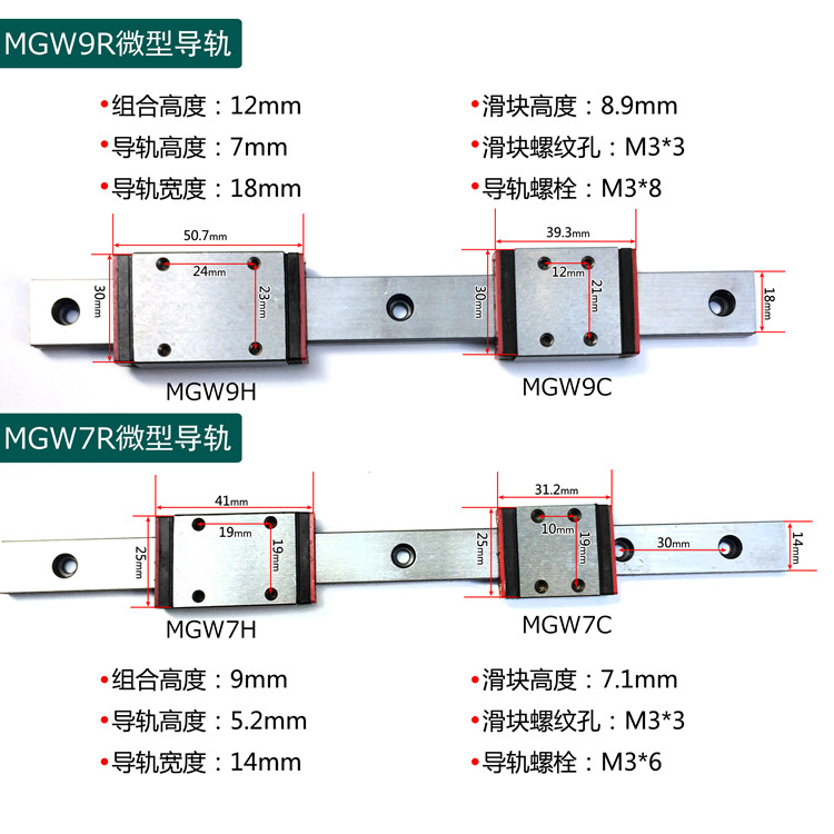 微小型直线导轨线轨MGN7 9 12 15 MGW7 9 12 15轻型导轨滑轨滑座(图6)