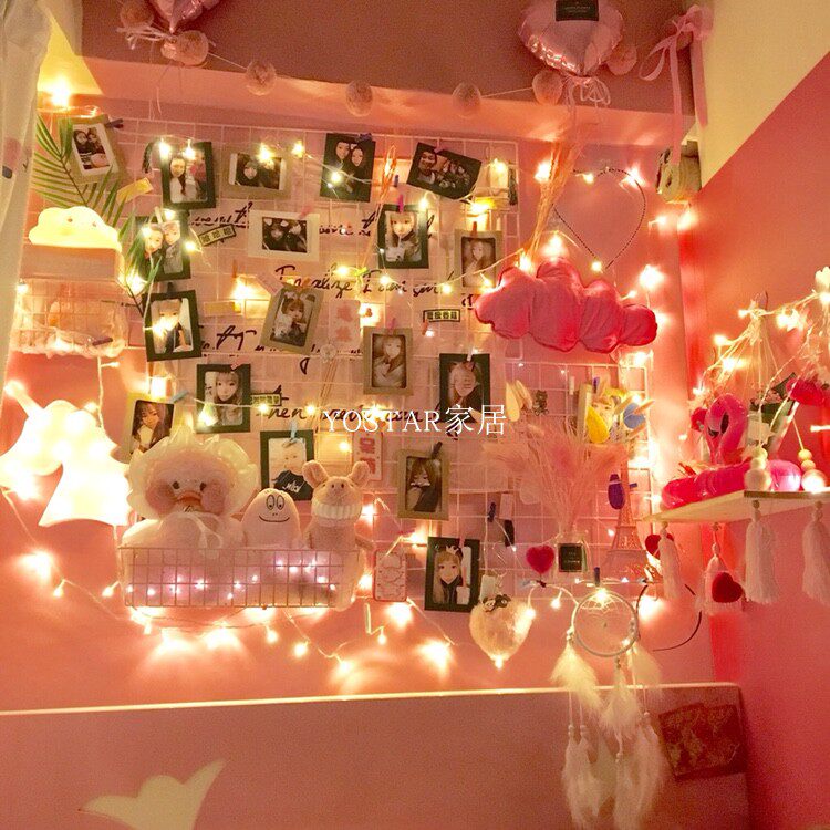 Swing Ground Stall Grid Rack Subnetting Red Bedroom Arrangement Ins Iron Art Photo Wall Girl Hearts Room Wall Decorations