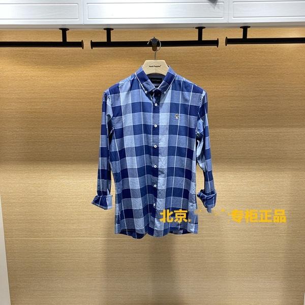 H Brand Men's Clothing Counter Genuine 2023 Spring and Autumn Genuine Pure Cotton Checkered Long-Sleeve Shirt Pa-20514