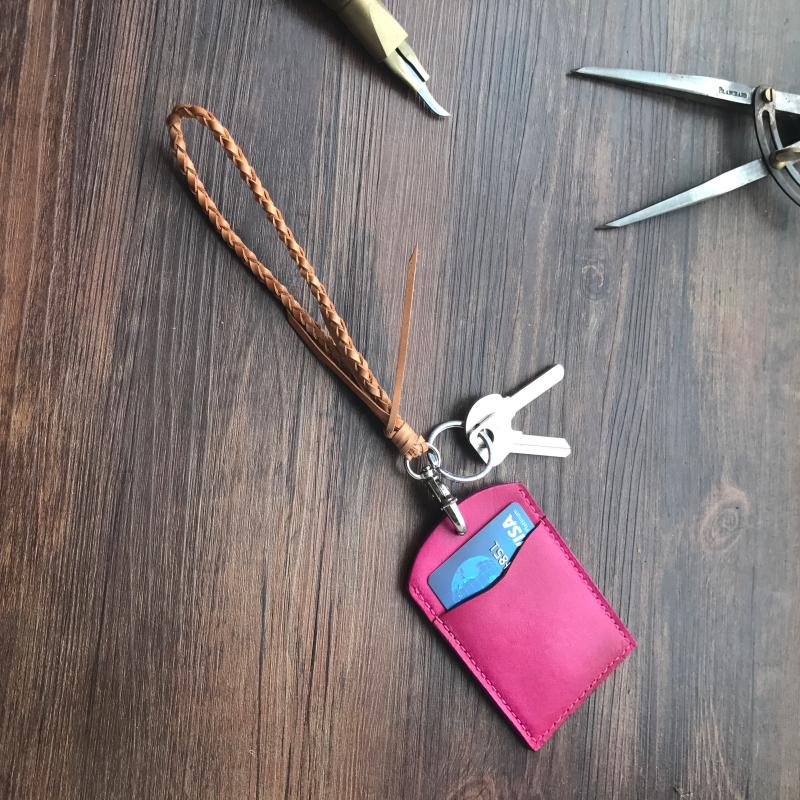 Vintage handmade thẻ da chủ thẻ đặt huy hiệu nhà máy đặt thẻ ngân hàng bộ thẻ giao thông vận tải đặt thẻ kiểm soát truy cập thiết lập màu hồng ví nữ đẹp