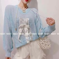 Sweater woman 2021 Autumn new Korean version sweet and beautiful Heavy work nail beads sequin small Bear Loose Explicit skinny headsweaters