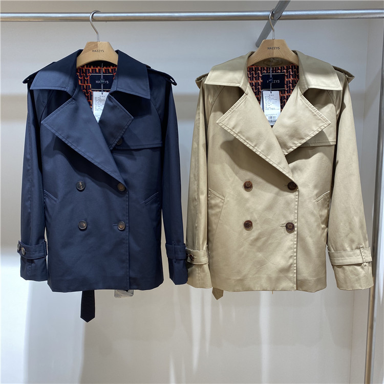 Haggis Official Store Genuine Spring Short Trench Coat for Women Double-Breasted Jacket Women's Model Aswsh03Ah10