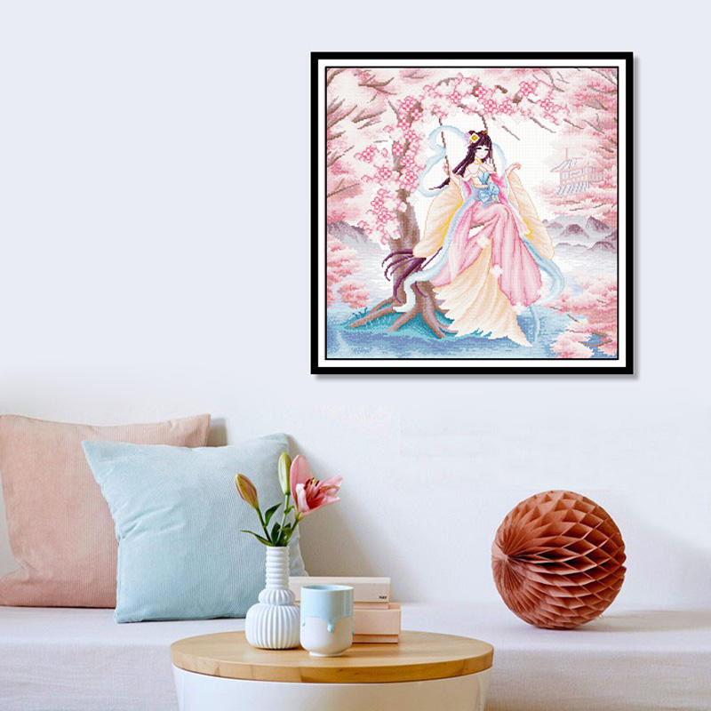 KS Cross Embroidered Living Room Bedroom brief 2020 New hand embroidered ancient wind cartoon characters Swing Set Girl Full Embroidered
