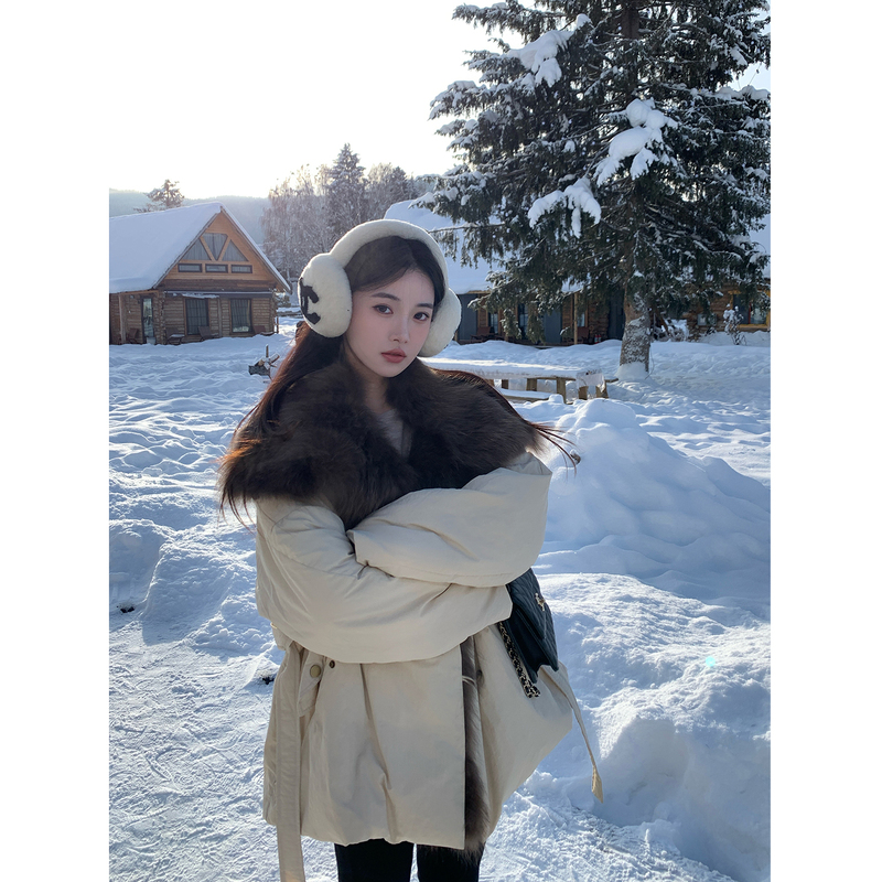 Daisy's "Light Warmth Heater" Gradient Raccoon Fur Collar 90% White Goose down Parka down Jacket Warm Coat Winter