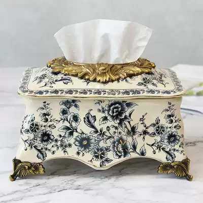 European luxury creative ceramic tissue box modern American new Chinese style rectangular sanitary carton Villa craft decorations