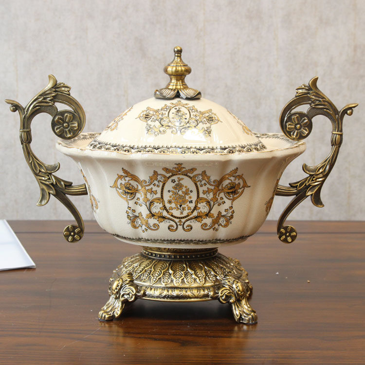 Eurostyle Lavish Villa-Like Board Room Genguan Decoration Handicraft Swing Piece American Alloy Ceramic Storage Tank-Taobao
