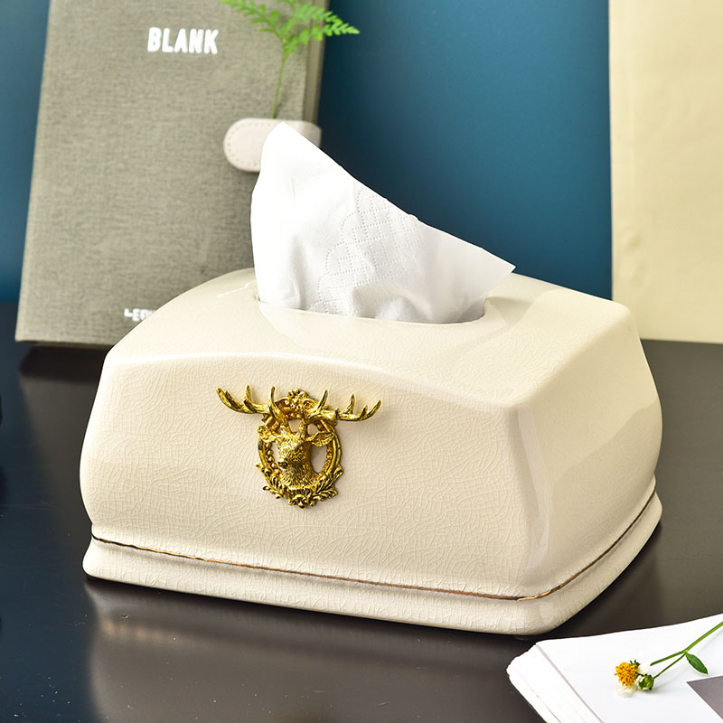 Modern simple light luxury ceramic tissue box Northern European American Living Room Tea Table Decorated Pumper Box